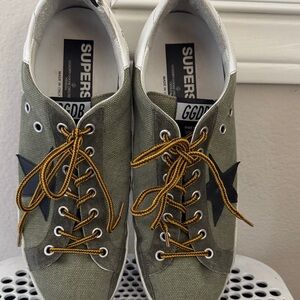 Golden Goose Olive Canvas Sneakers with Black Star, made in Italy